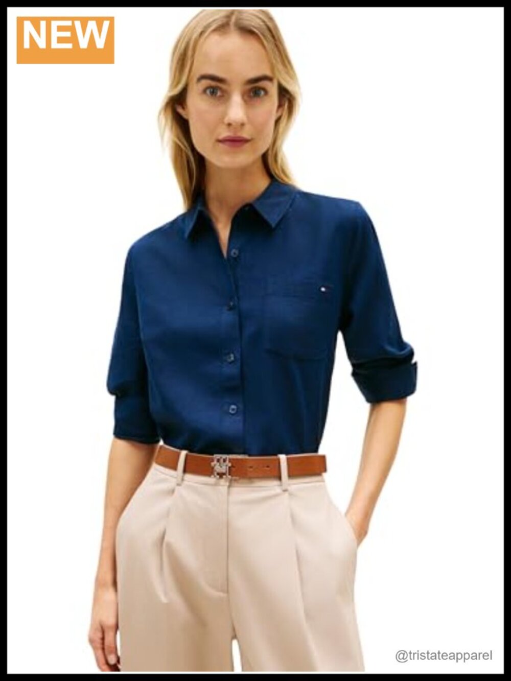 Lightweight Linen Button Down Shirt Long Sleeve Collared Neck Women's Blouse